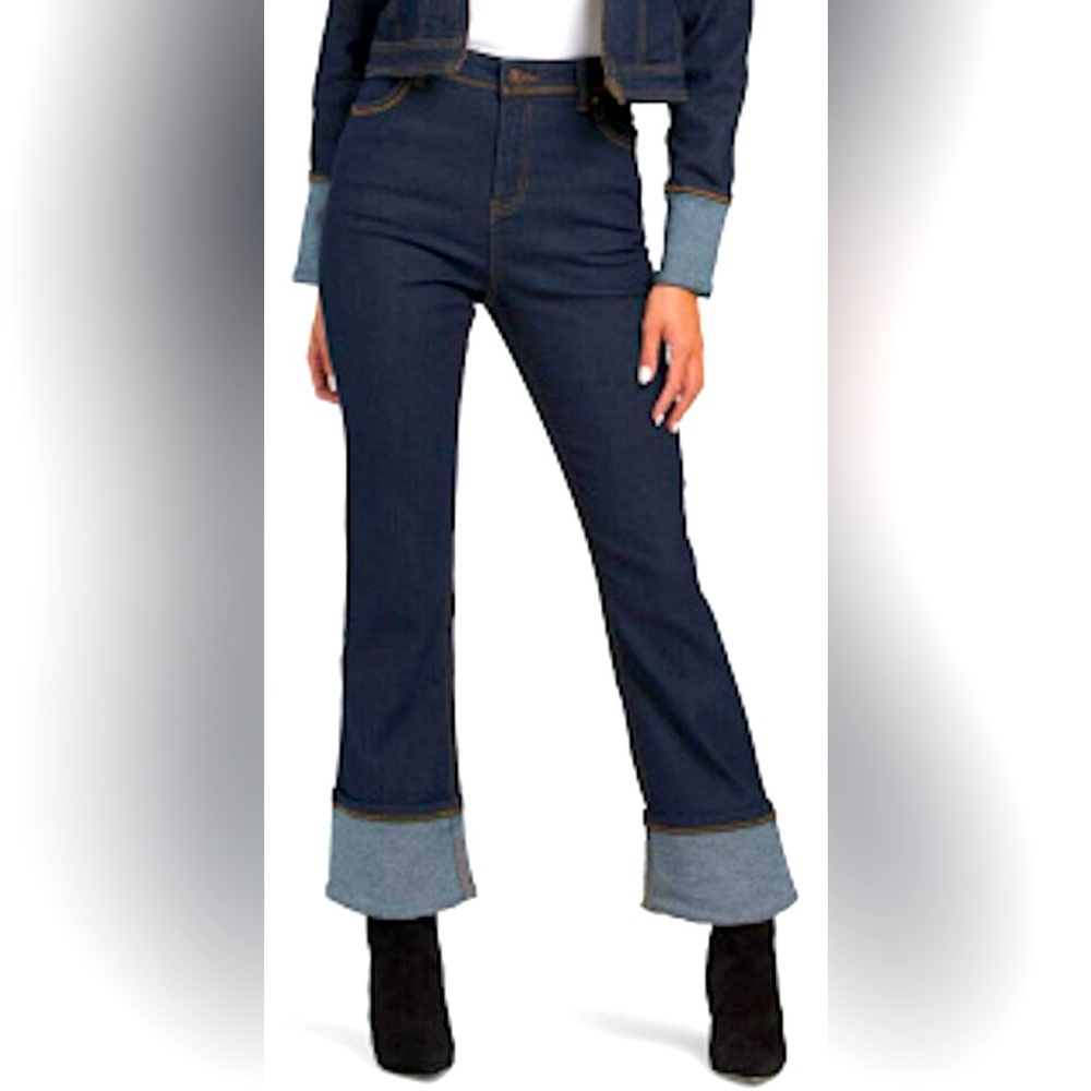 House of Harlow cuffed jeans. Straight leg, high rise. Dark blue. Size 27. NWT